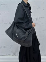 Suede Patchwork Metal Plaque Convertible Backpack
