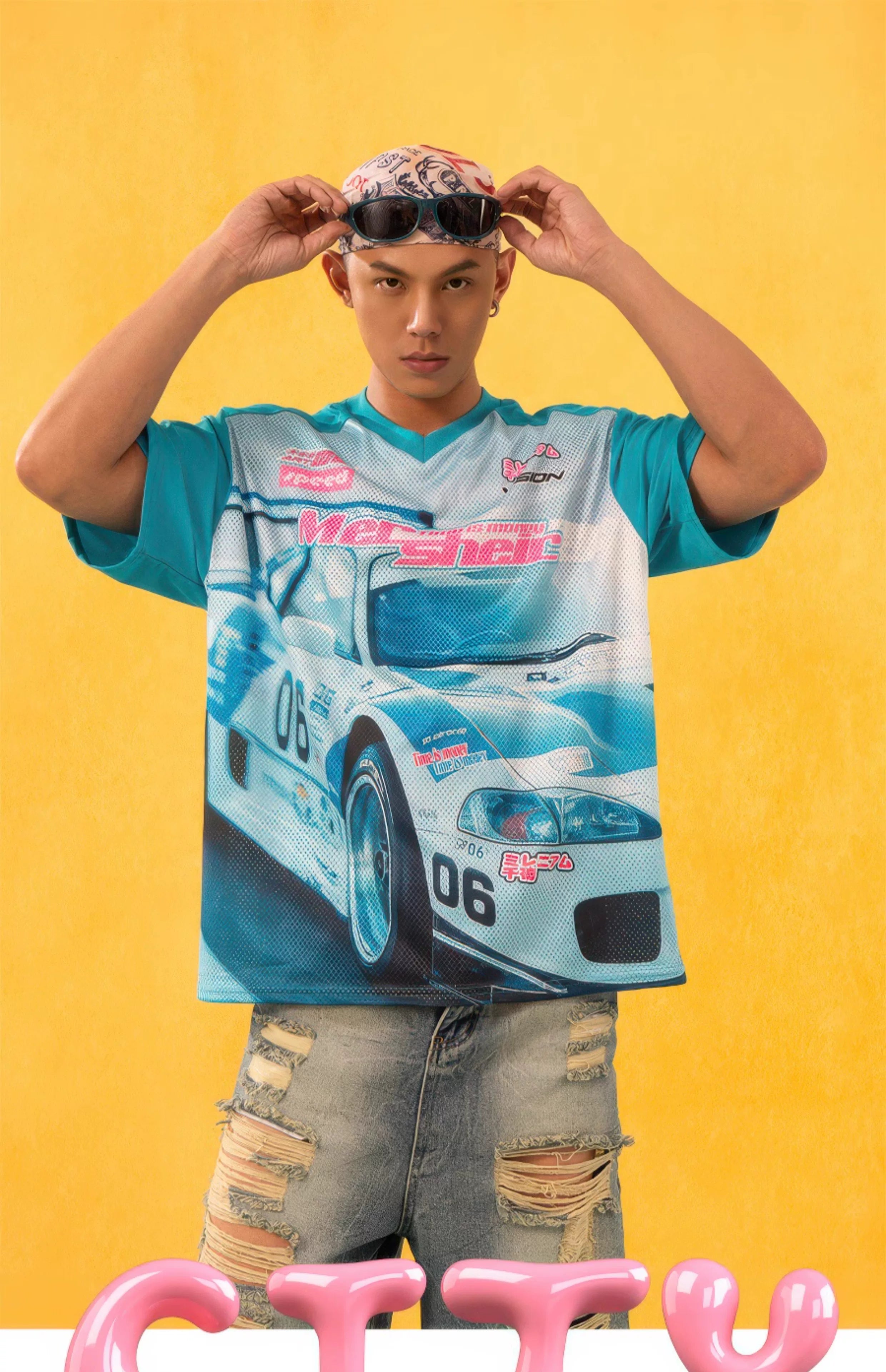 Men's Blue Black Racing Print Tee
