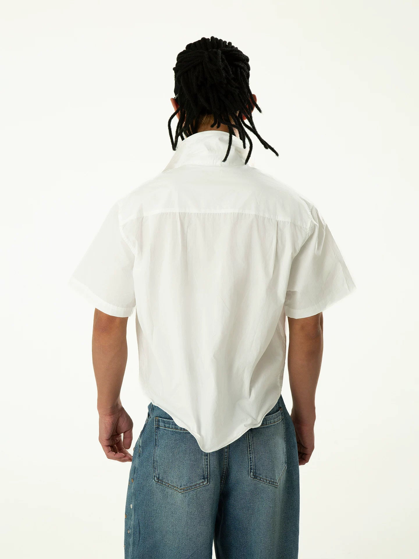 Unisex Loose White Cropped Short-sleeve Shirts
