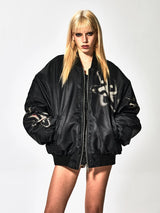 Graffiti Dog Head Print Bomber Jacket