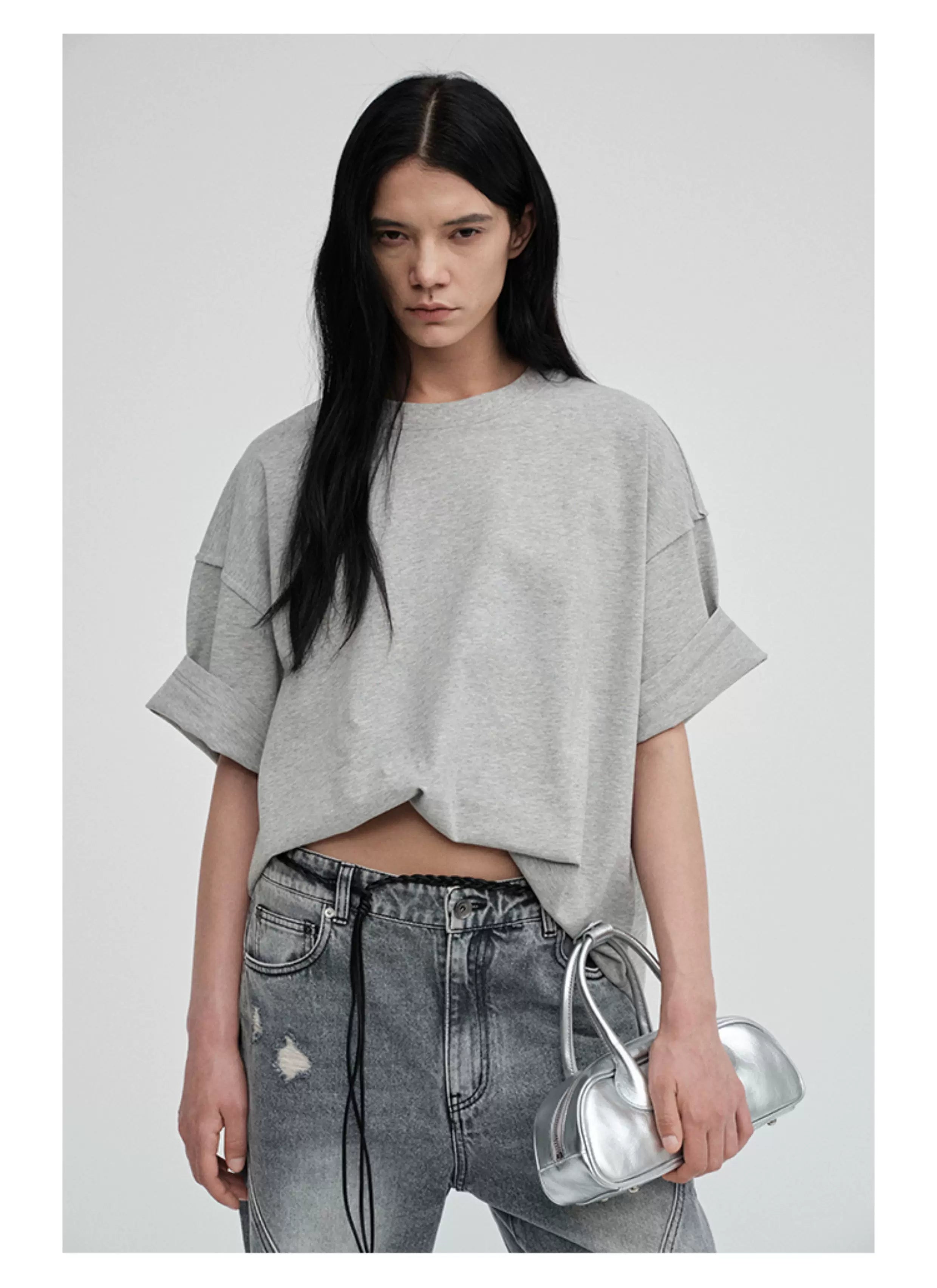 Crew Neck Raw Hem Short-Sleeve Tees
