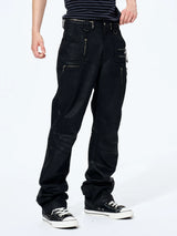 Men's Metallic Zip Waxed Straight Jeans