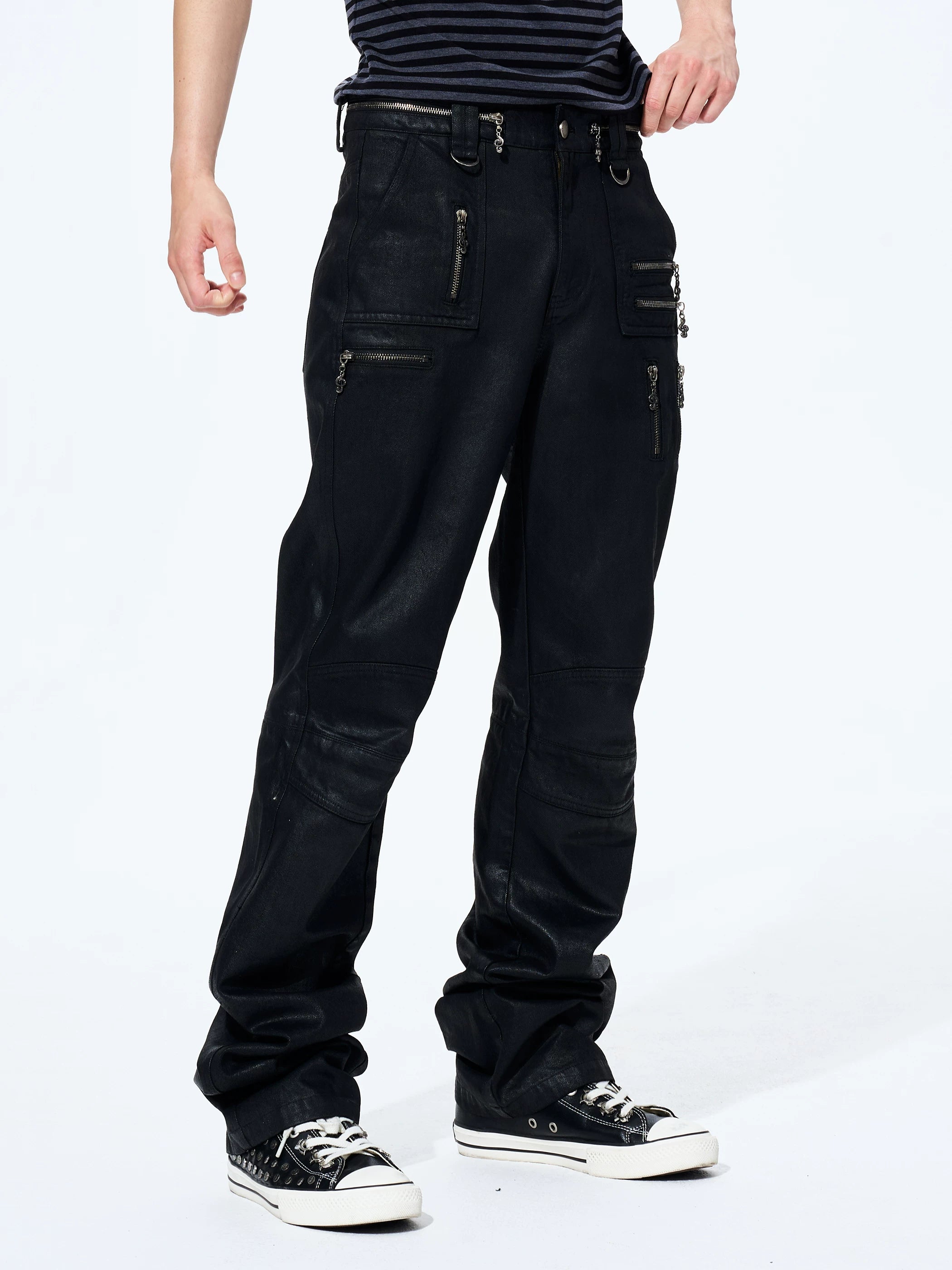 Men's Metallic Zip Waxed Straight Jeans