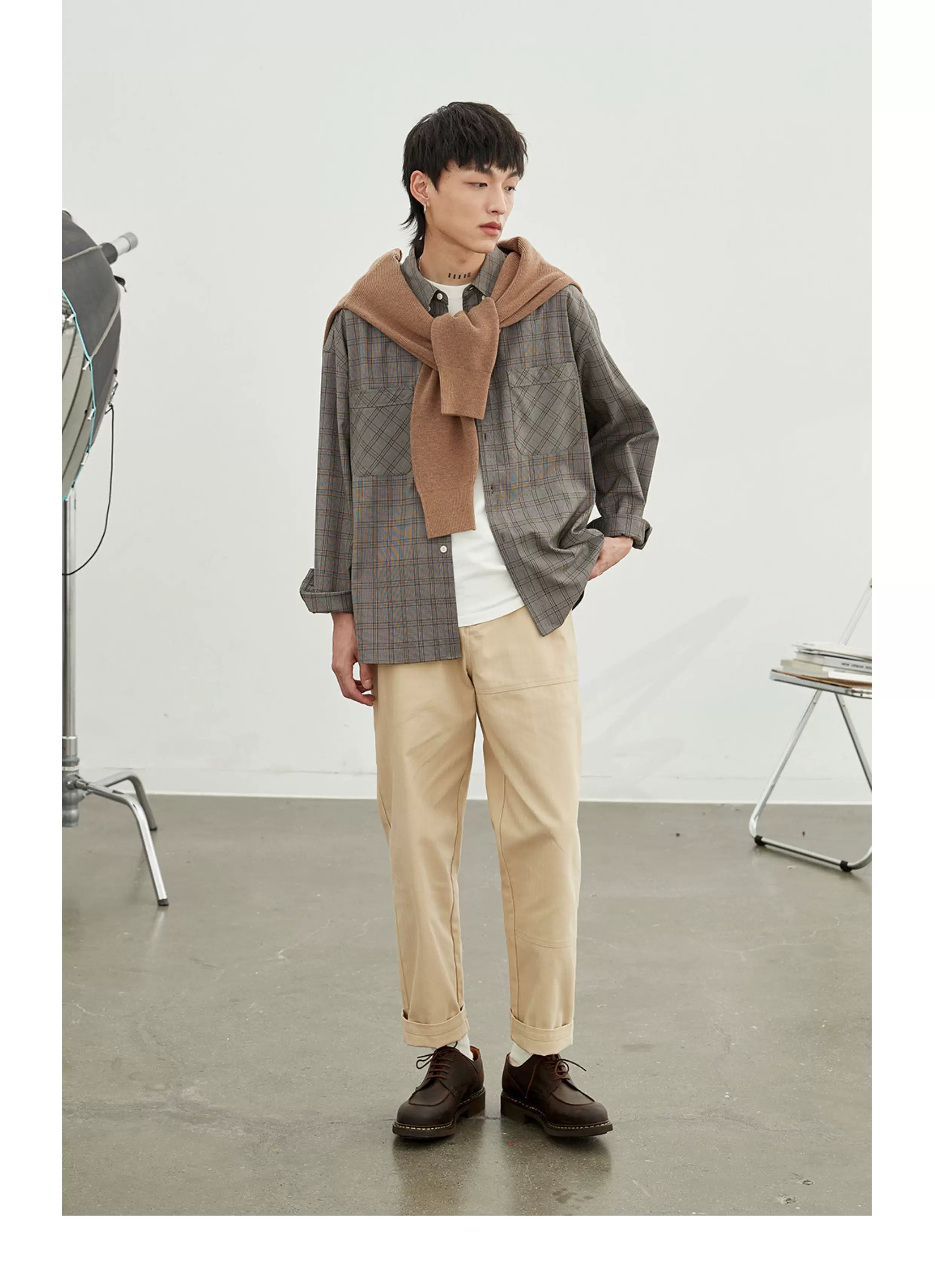 Vintage Herringbone Elastic Waist Cargo Pants