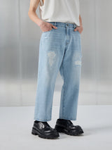 Distressed Patched Denim Pants