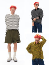 Men's Long Sleeve Striped Cotton Polo