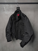 Loose Dark Curved Nylon Biker Jacket
