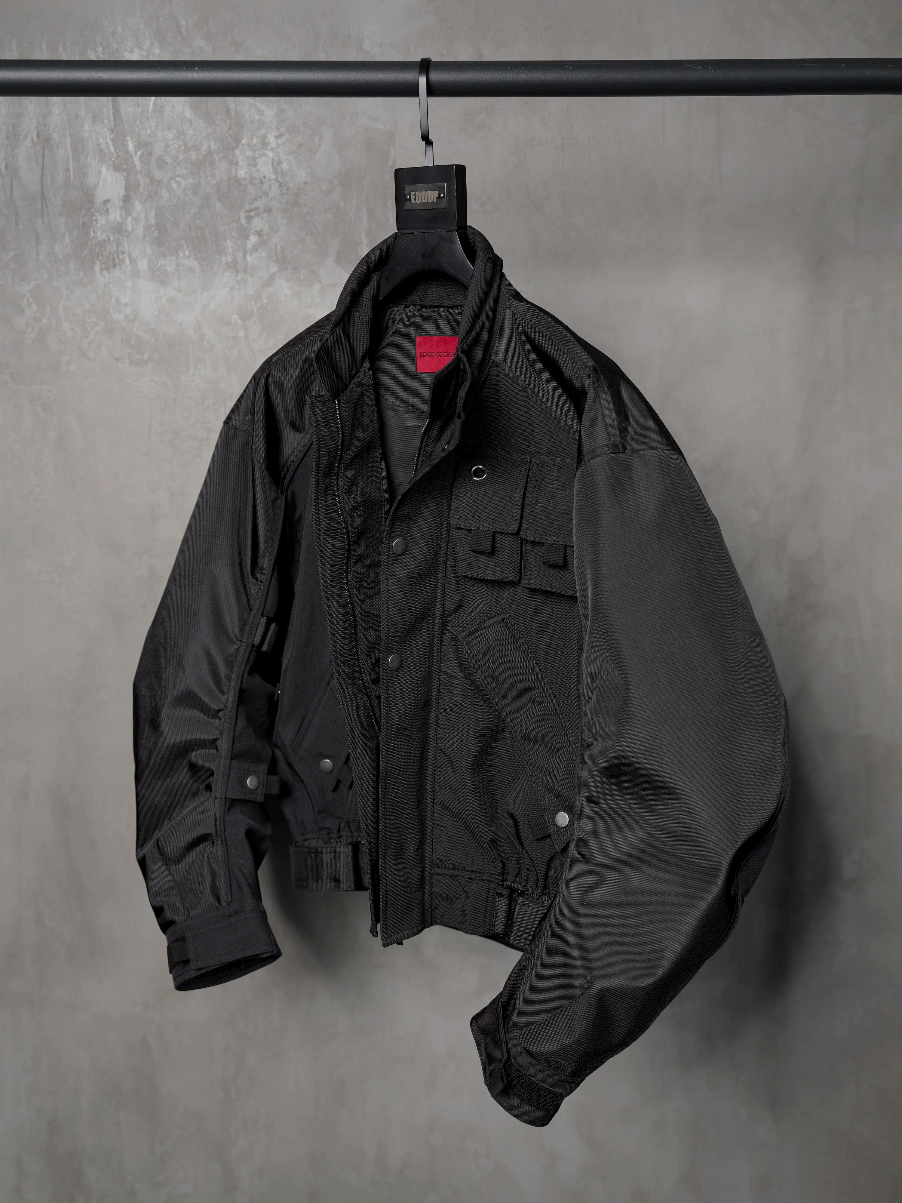 Loose Dark Curved Nylon Biker Jacket