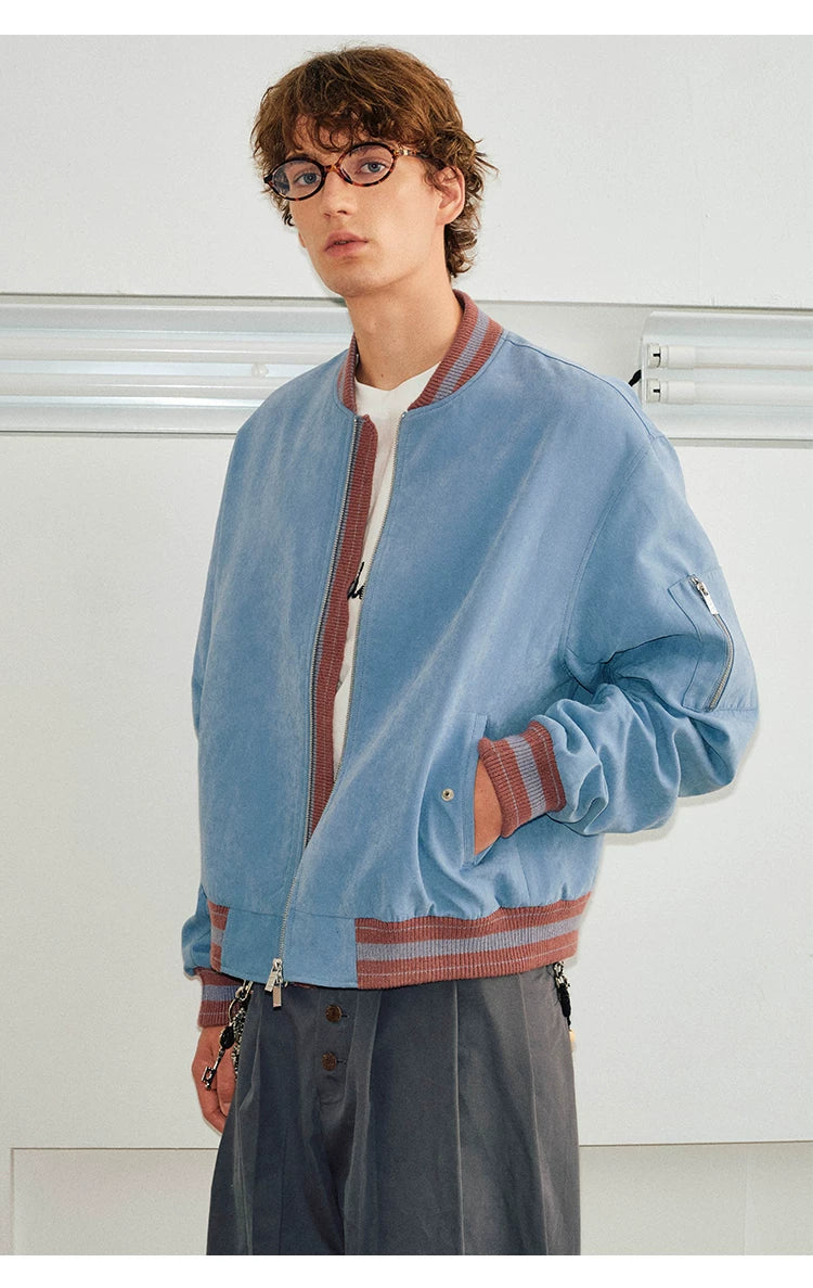 Men's Loose Color Block Bomber Jacket