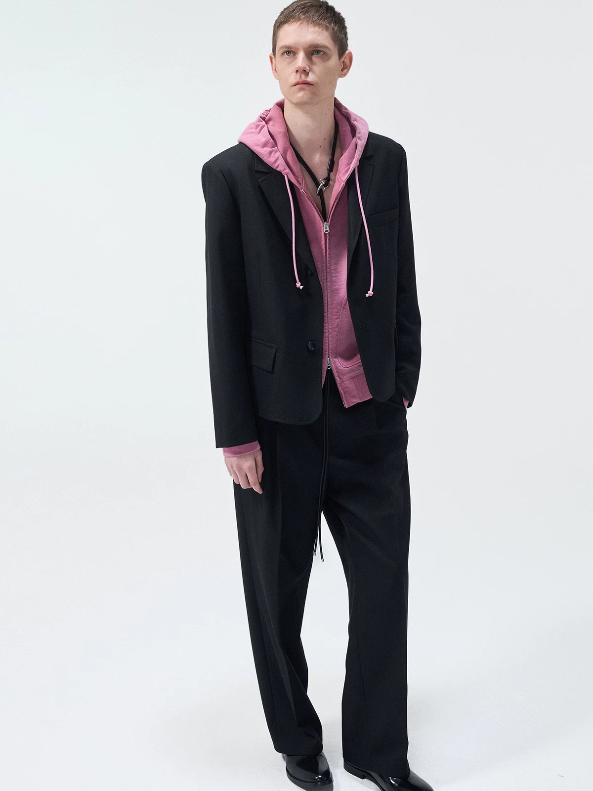 Short Two-Button Merino Wool Blazer