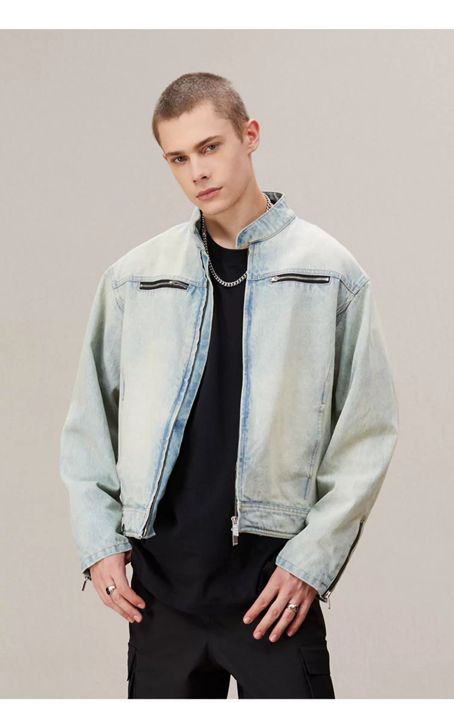 Yellow Mud Washed Denim Harrington Jacket
