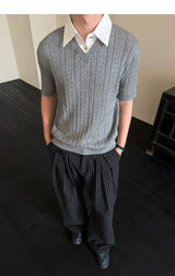 Wool Lyocell Fake Two-piece Knit Tee