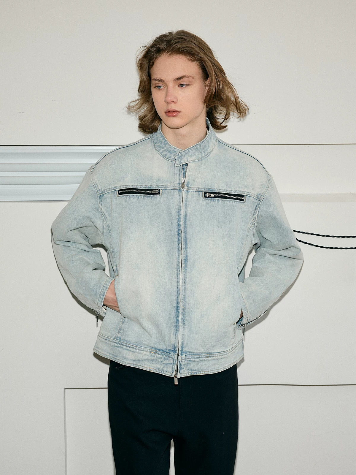 Yellow Mud Washed Denim Harrington Jacket