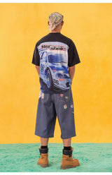 Men's Blue Black Racing Print Tee