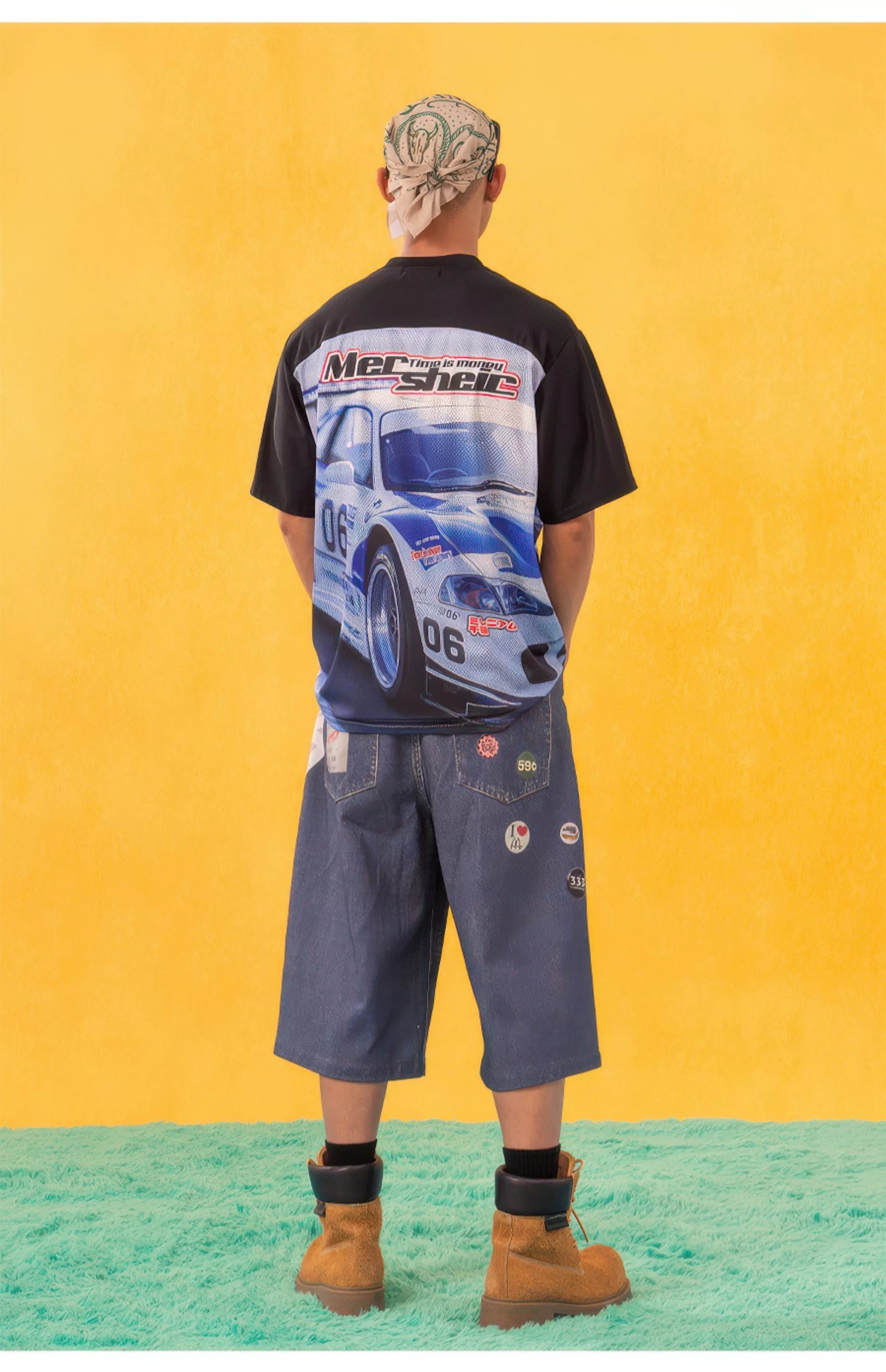 Men's Blue Black Racing Print Tee