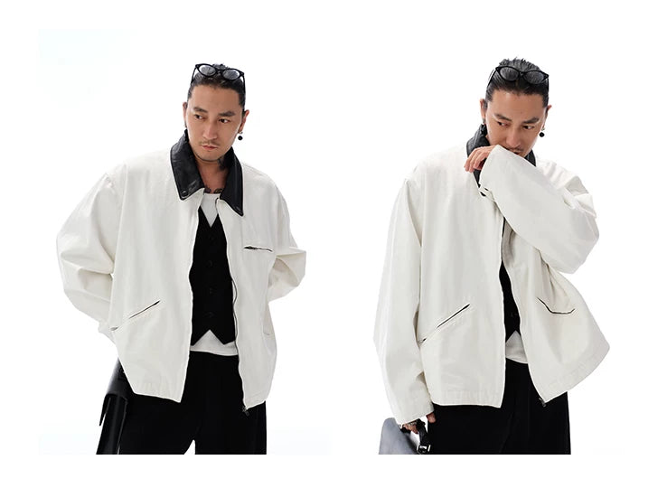 Men's Vintage Washed Leather Collar Jacket