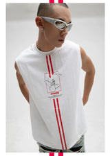 Men's White Loose Hand-Printed Tank Tops