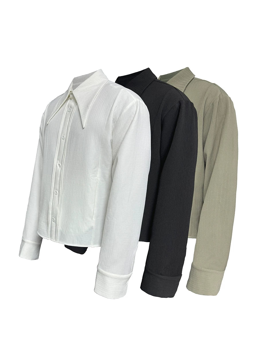 Sharp Collared Striped Pleated Shirt