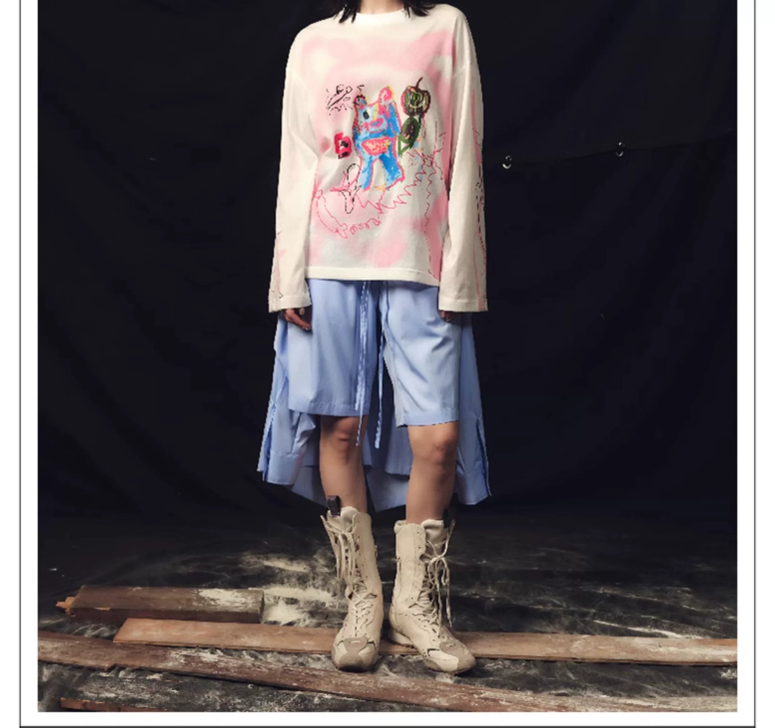 Vintage Irregular Patchwork Drawstring Casual Shorts