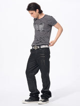 Slim Fit Letter Print Striped Tees