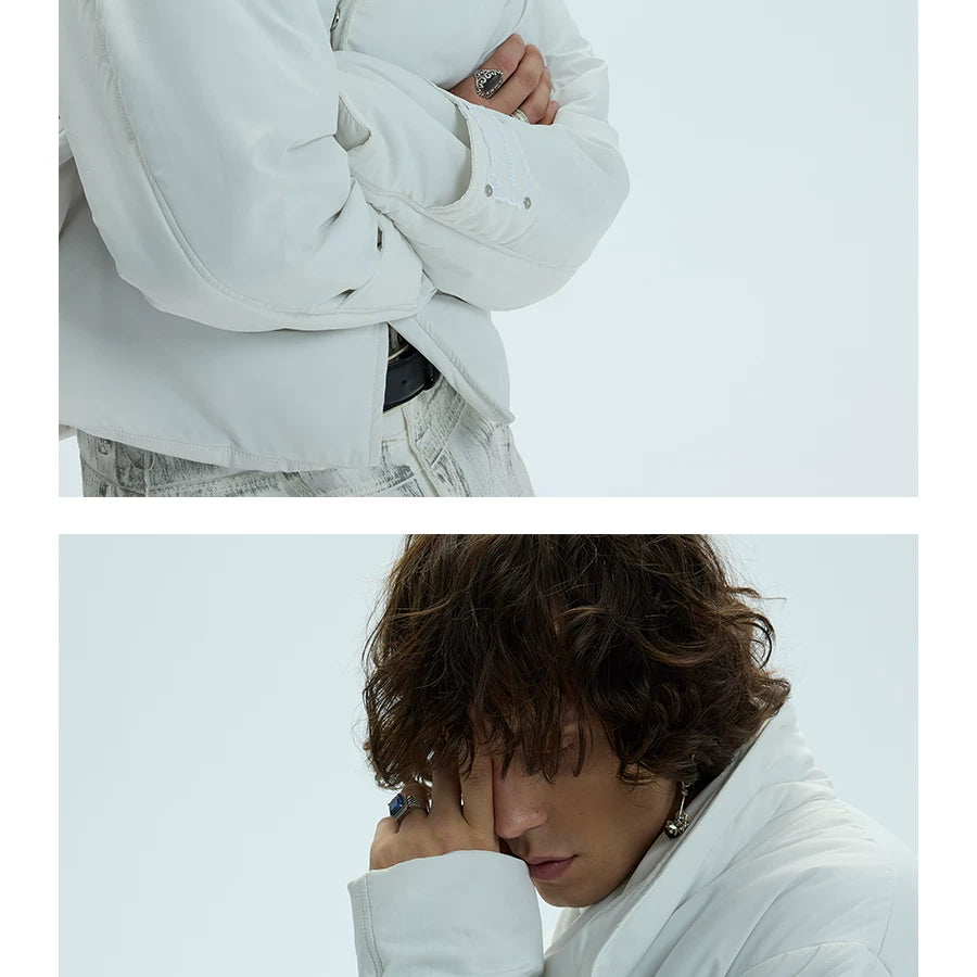 Two-Tone Single-Button Split Turtleneck Down Coat