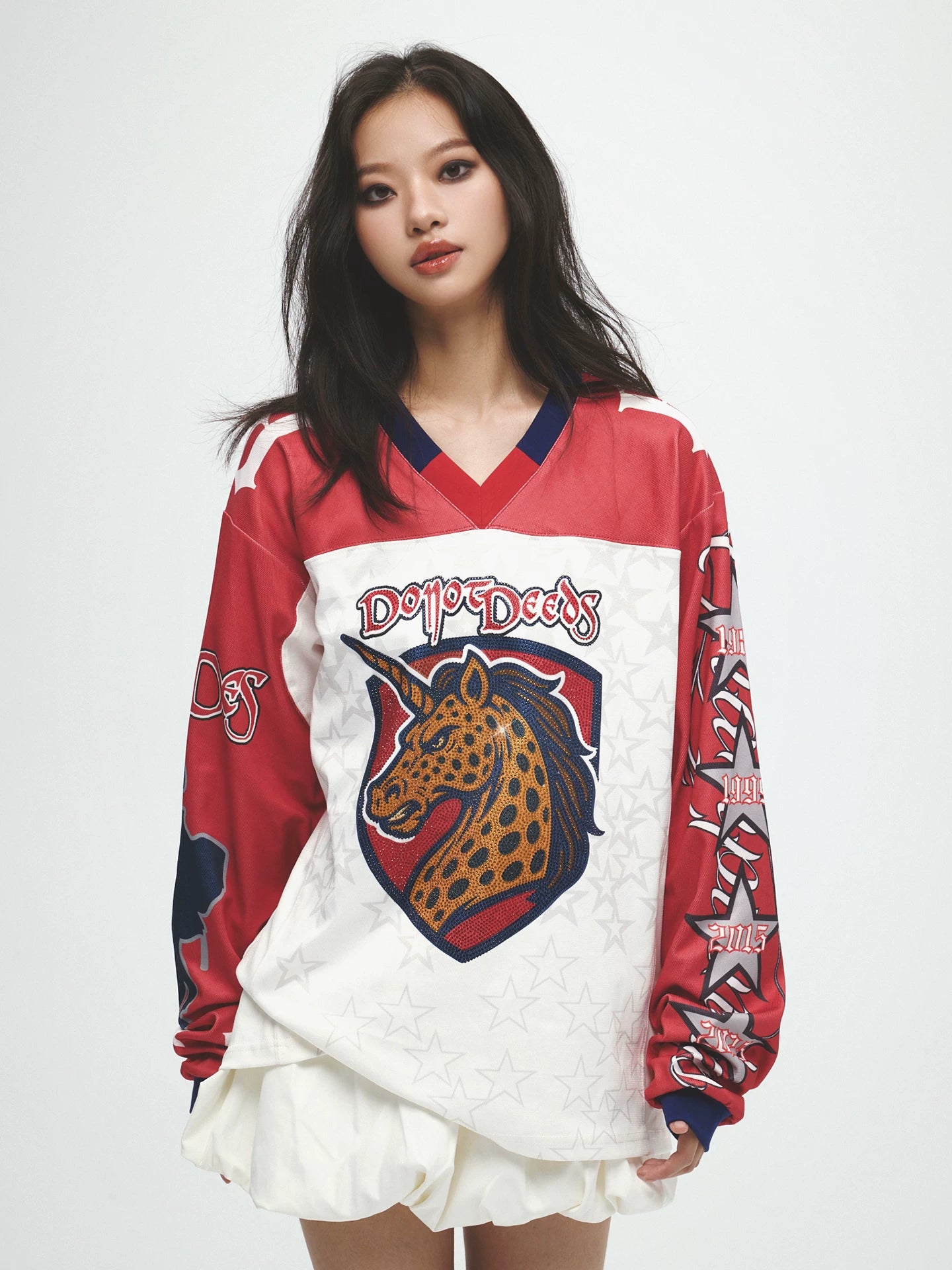 Leopard Print Rhinestone Colorblock Hip-hop Jersey