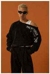 Unisex Black Red Grey Off-shoulder Sweater