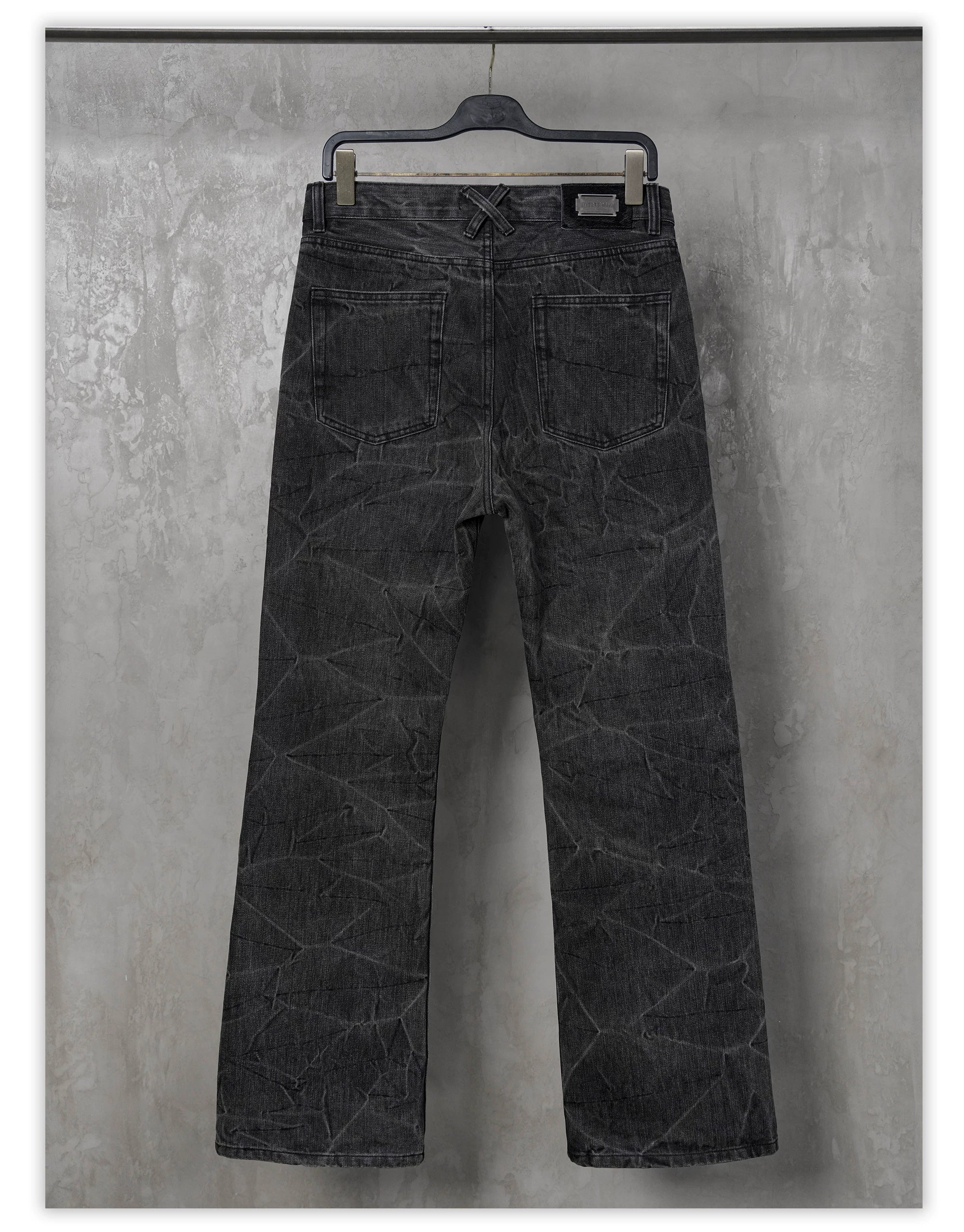 Distressed Washed Black Slub Straight Jeans