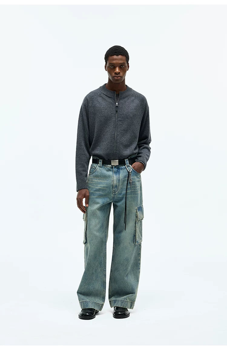 Washed Multi-pocket Straight Leg Cargo Jeans