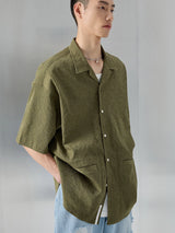 Bark Textured Cuban Collar Casual Shirt