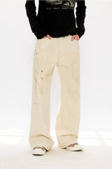 Men's Distressed Splashed Ink Straight Jeans