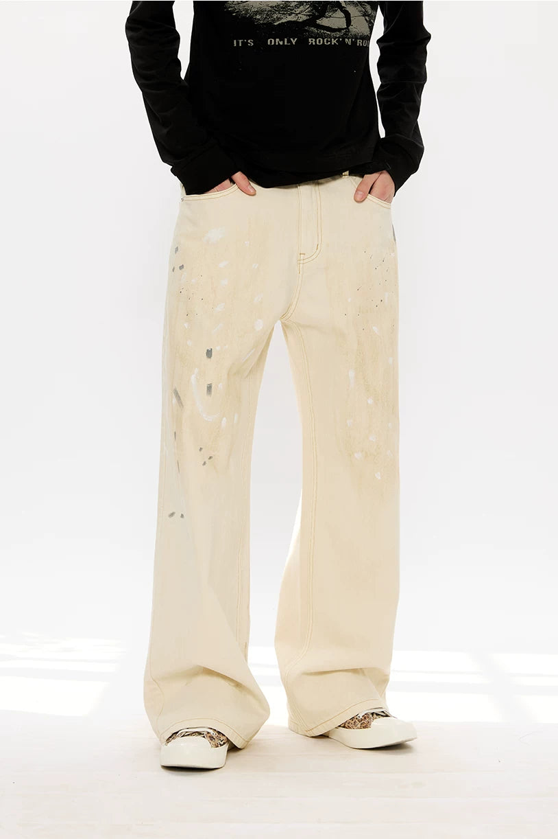 Men's Distressed Splashed Ink Straight Jeans