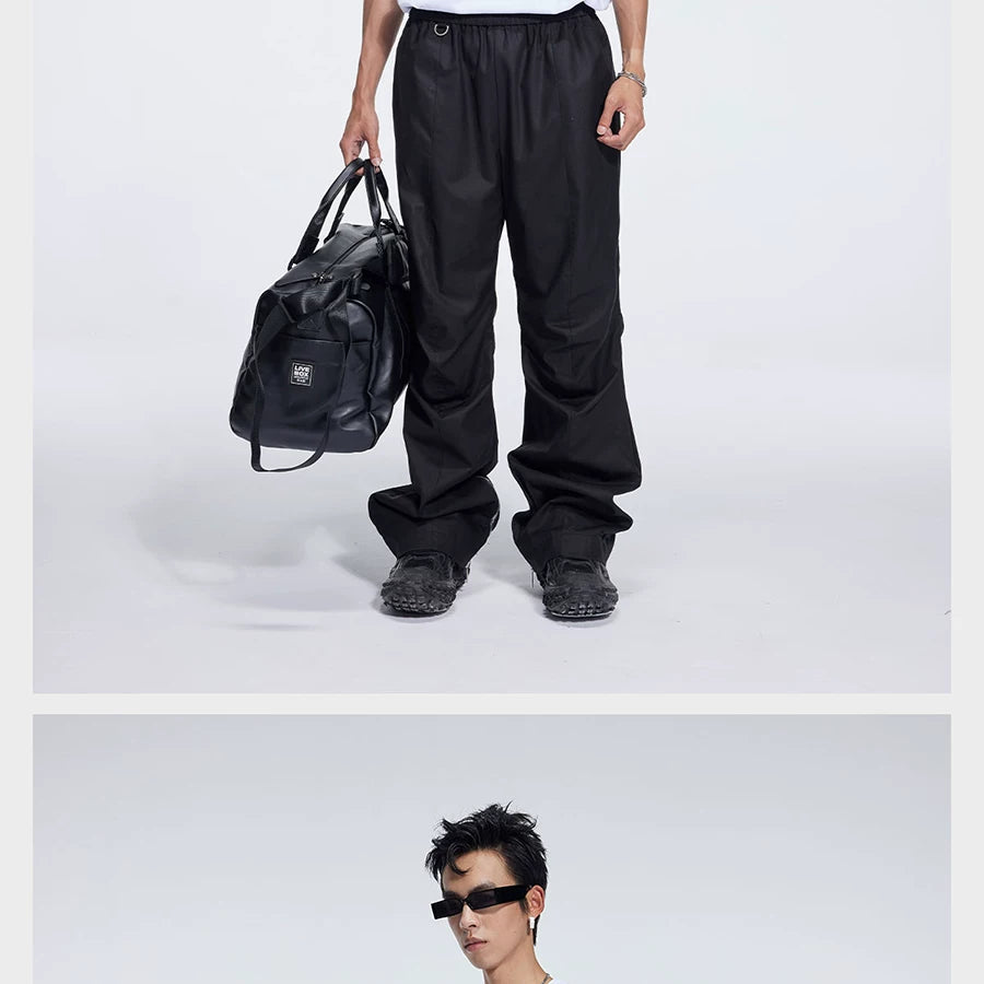 Double Pleated Zip Straight Loose Pants