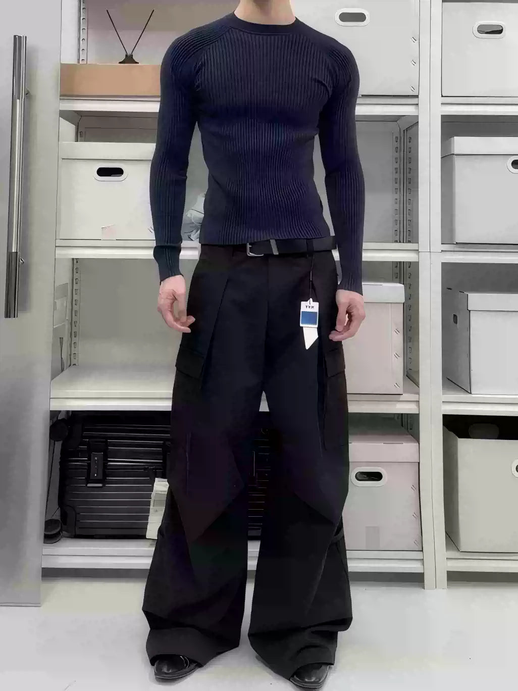 Slim Fit Ribbed Knit Long Sleeve Tops