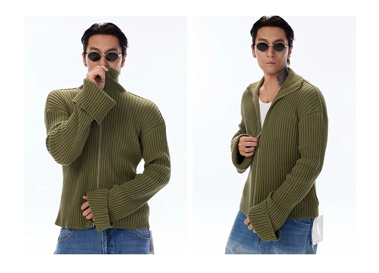 Cotton Ribbed Double Zipper Cardigan