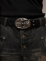 Vintage Carved Honeysuckle Leather Belt