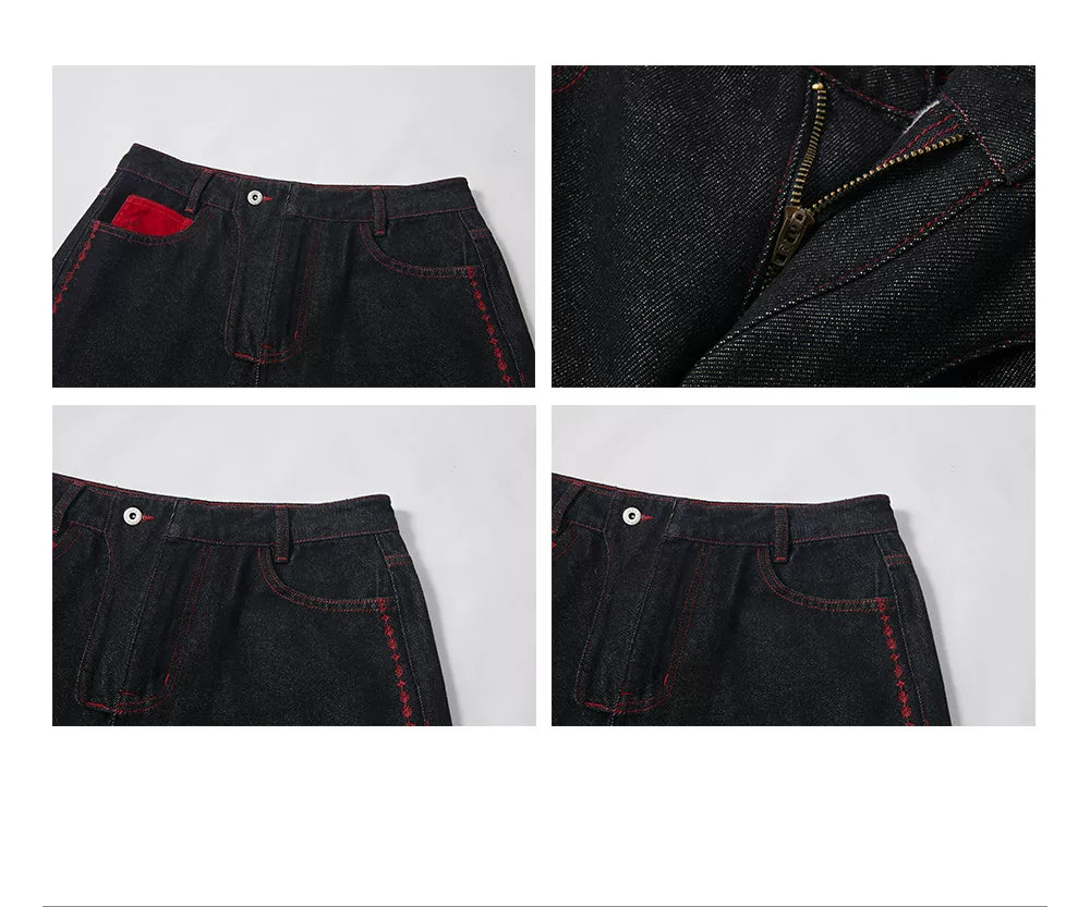 Men's Embroidered Flared Raw Denim Jeans