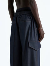 Indigo Denim-Style Drawstring Waist Cargo Pants