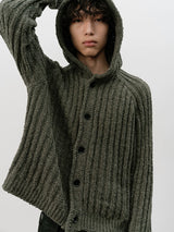 Ribbed Knit Hooded Sweater