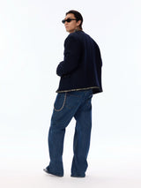 Wool Blend Navy Blue Tweed Coat