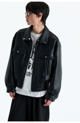 Vintage Faux Leather Multi-Pocket Cropped Jacket