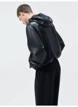 Cropped Lambskin PU Hooded Kangaroo Jacket