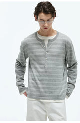 Striped Henley Cotton Cashmere Sweater