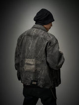 Loose Heavy Washed Distressed Denim Jacket