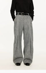 Men's Embroidered Curved Pleated Woolen Pants