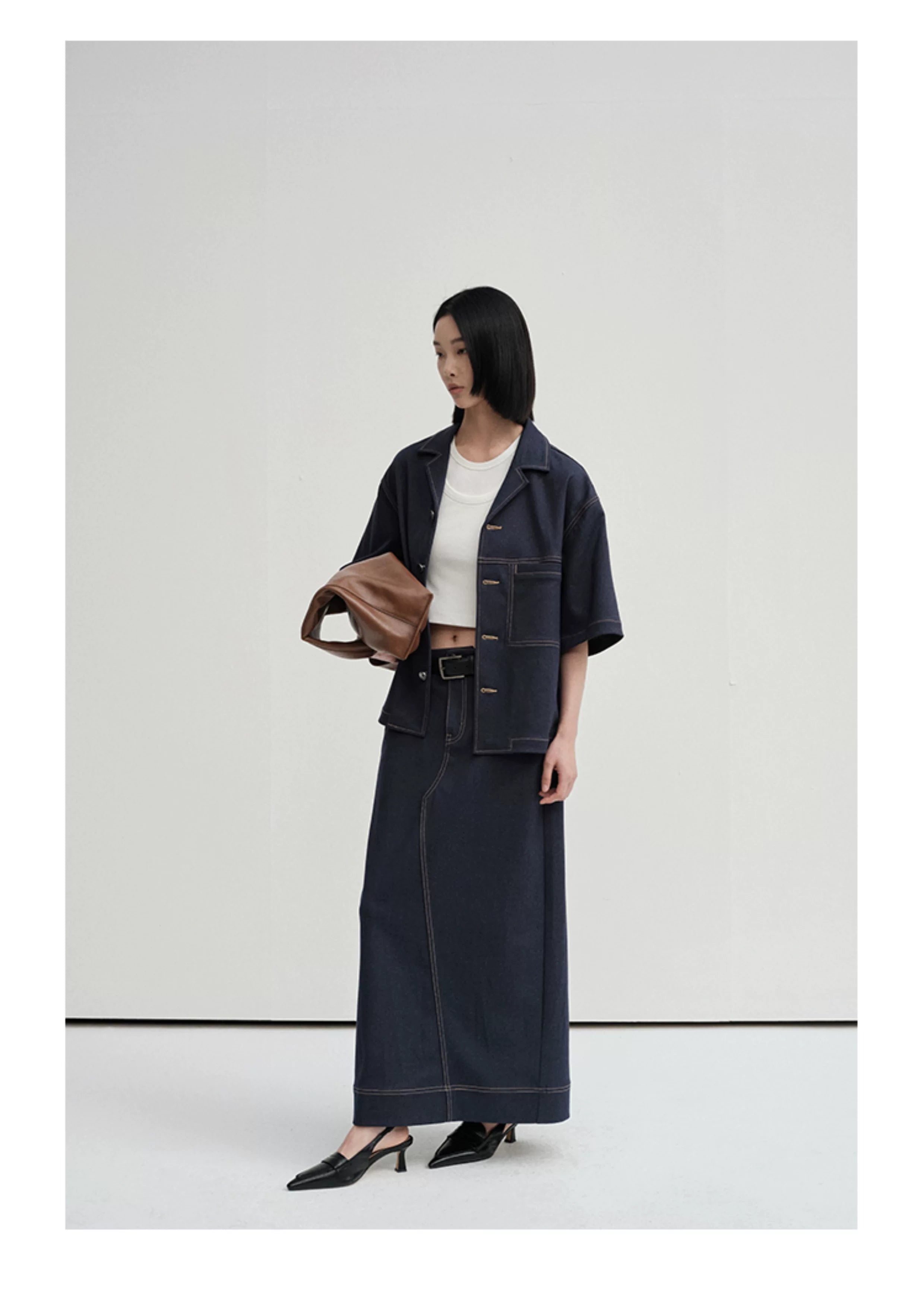 Cropped Contrast Cuban Collar Shirt Jacket