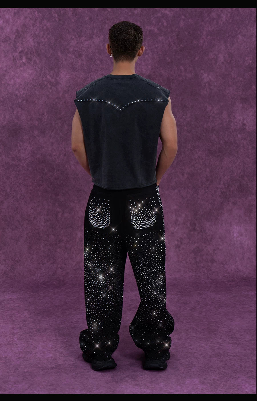 Men's Black Sparkly Wide Leg Jeans