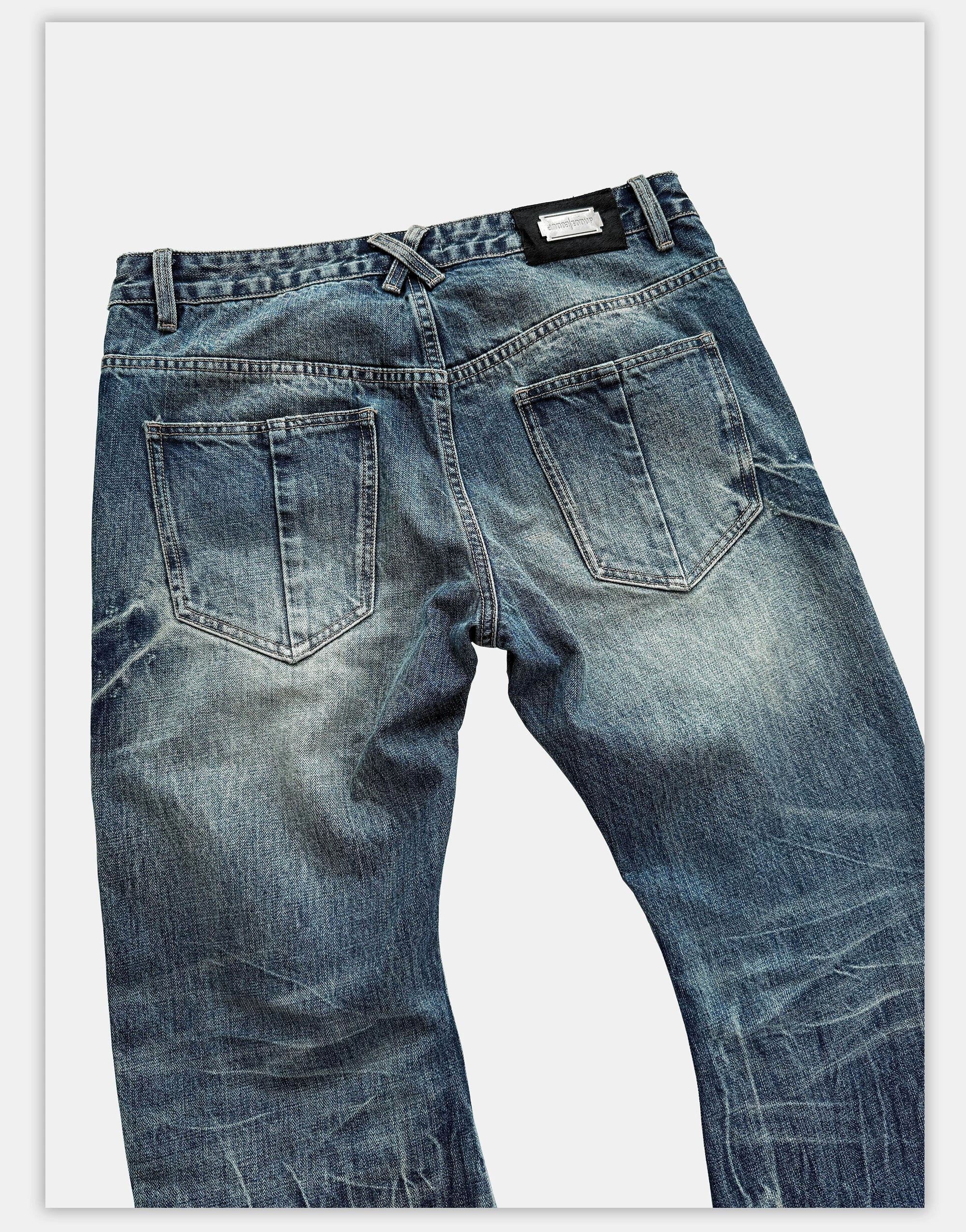 Vintage Washed Blue Printed Curved Jeans