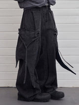 Vintage Deconstructed Washed Wide Leg Jeans