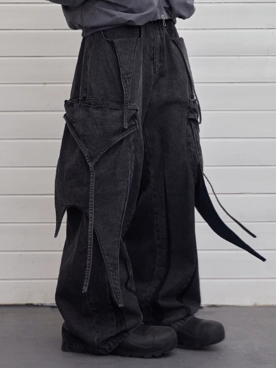 Vintage Deconstructed Washed Wide Leg Jeans